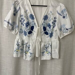 Floral White and Blue Women's Top